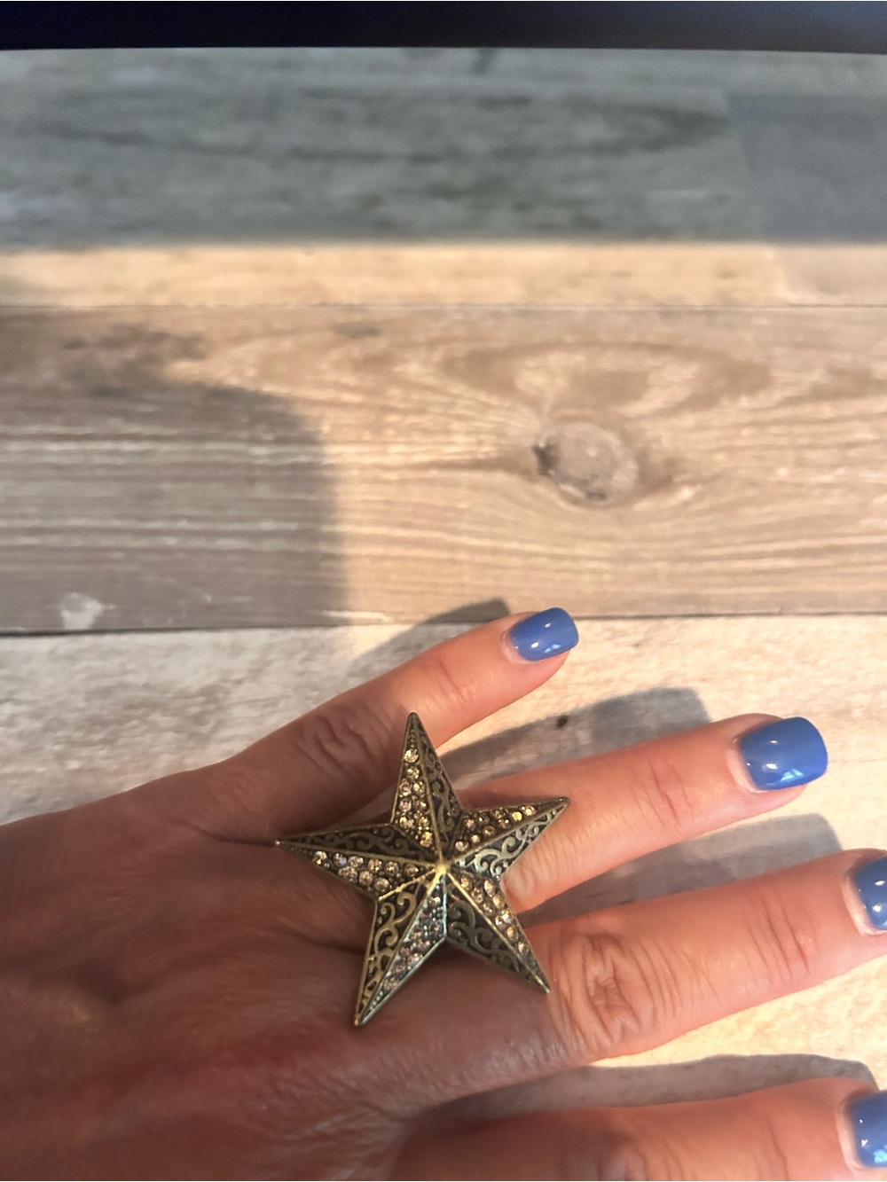 Decorative Brass Star Ring - Gold Tone Accent